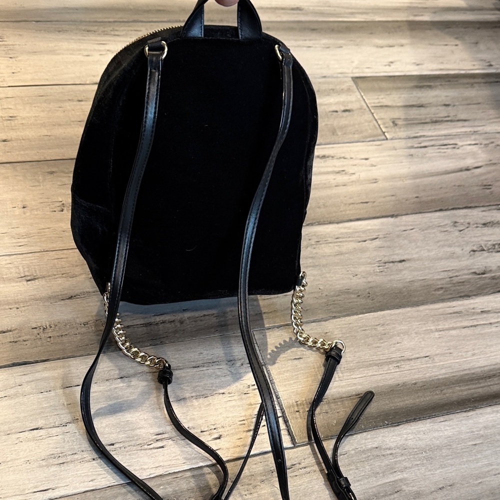 Victoria's Secret Black Velvet Mini Backpack with Gold Chain Accent - Picture 6 of 8